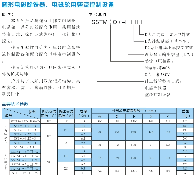 圓形電磁除鐵、電磁輪用整流控制設(shè)備